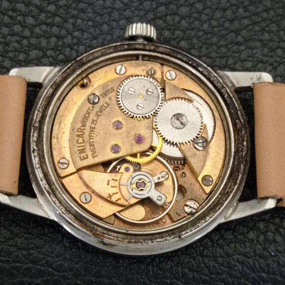 Vintage 1990 Enicar Automatic Mens Silver Watch & Orange accents - Picture 9 of 9